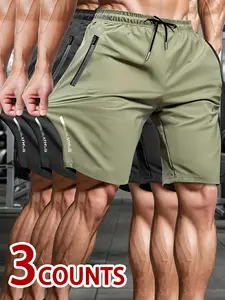 3-Piece Ice Silk Quick-Dry Lightweight Solid Color Capri Shorts Set for Men — Loose Fit, Stretch, Thin, Breathable, Ideal for Fitness, Running, and Beach