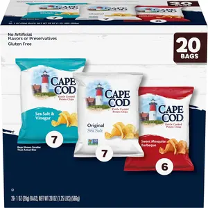 Cape Cod Potato Chips Variety Pack - Salted Crunchy Snack for All Ages, 20 Count 1 Oz Bags (1.25 lbs Total), 1.25 Pounds