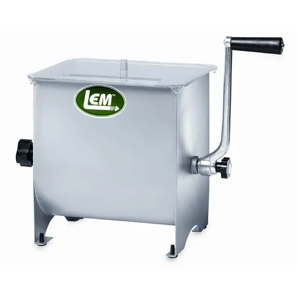 LEM Manual Stainless Steel Meat Mixer, 20 lbs Capacity - 15.4 lbs Weight, 14x14.5x10.75 in Size, Kitchen Utensil for Sausage Making & Large Batches, Plexi-Glass Lid
