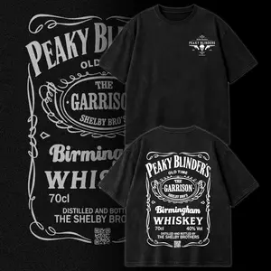 Peaky Blinders Garrison Whiskey Vintage Graphic Tee Washed – Shelby Brothers Birmingham Pub Label Streetwear Top, Distressed Retro Whiskey Bottle Artwork, Heavy Cotton Oversized Hoodie Fit Apparel, Classic Crime TV Series Fan Merch Gift