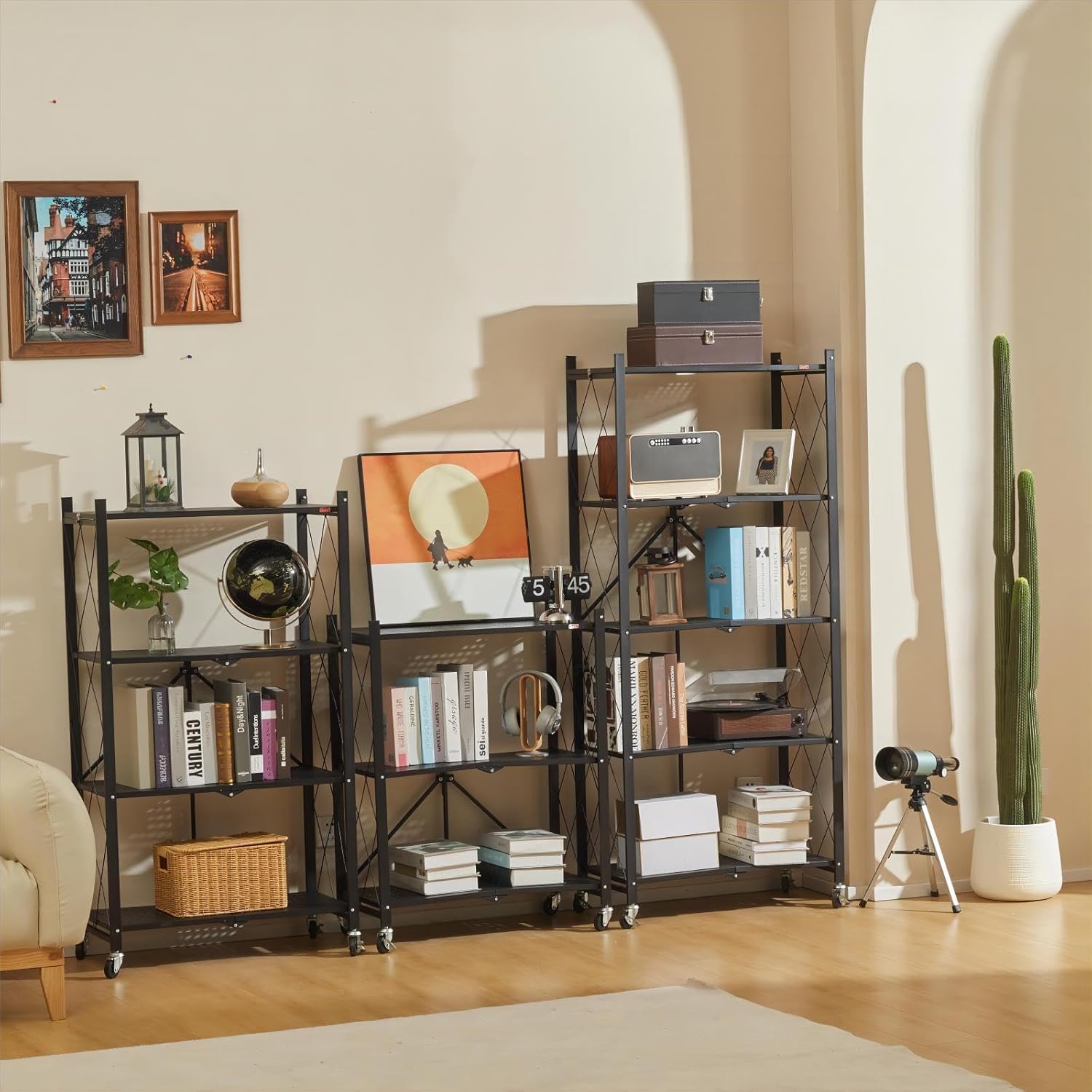 3 Tier Foldable Storage Shelves with Wheels Freestanding Metal Wire Shelf Rack for Kitchen Garage Basement Pantry Black Pack of 2 No Assembly Organizer Rolling Cart 3 Tier Foldable Storage Shelves with Wheels Freestanding Metal Wire Shelf Rack for Kitchen Garage Basement Pantry Black Pack of 2 No Assembly Organizer Rolling Cart