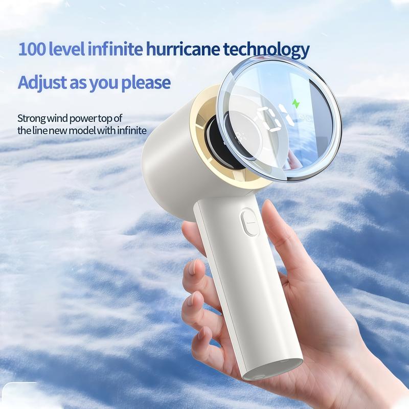 LMMAKE Handheld Portable Fan with 100 Gear Turbo Wind, USB Charging, LED Display, 2000mAh Battery, High Speed, Rechargeable, for Travel & Gifts