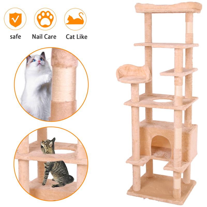 PINGO HOME Cat Tree Tower with Multiple Levels, Sisal Scratching Posts, Large Condo, Climbing Ladder, and Plush Toys for Indoor Kittens - Pink Color