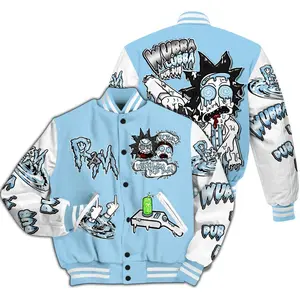 Legend Blue 11s - Wubba Rick Drip All Over Print, Street Style Varsity Baseball Jacket