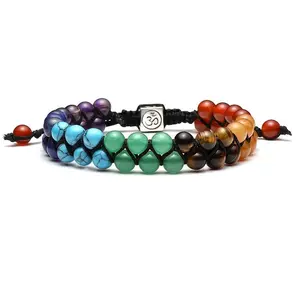 7 Chakra Multi-Layer Bracelet for Men Yoga Stone, Adjustable Woven Rope Chain Bangle Women Fashion Meditation Relaxation Jewelry for Men and Women, Natural Healing Crystal Gorgeous Stone Gemstone Jewelry Energy Love Girlfriend Boyfriend