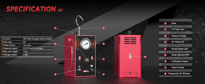 ANCEL S200 Smoke Machine Leak Tester | EVAP, Intake & Exhaust Pipe Diagnostic Tool, Dual Mode Air & Smoke, Built-in Pressure Gauge for All Car/Motorcycle/Truck