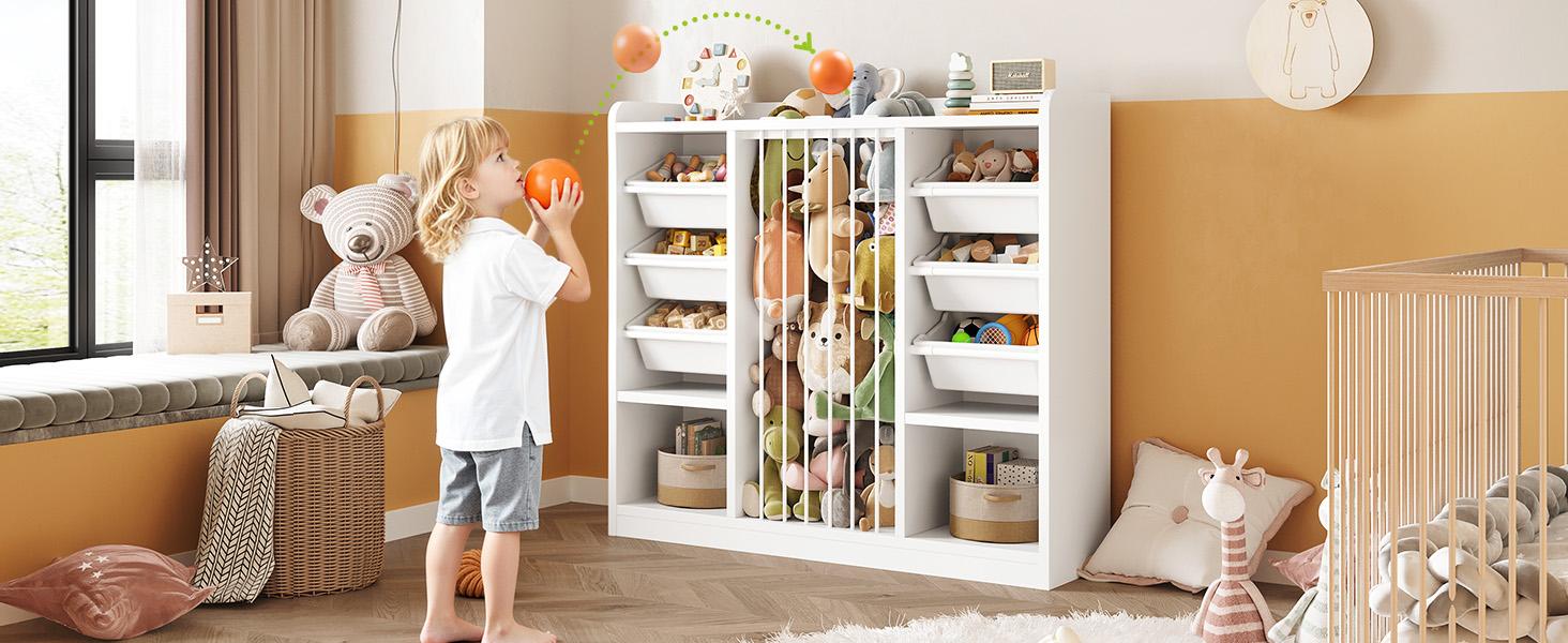 ONBRILL Toddler Stuffed Animal Zoo, Toy Storage Organizer for Playroom, Plush Toy Organizers and Storage, Book Shelf for Kids Rooms, Elastic Band Child Bookcase, Toy Shelf with 8 Storage Cubbies