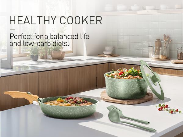 [Holiday Haul] Kitchen Academy Detachable Handle Induction Cookware Sets - 10 Piece Non-stick Pots and Pans Set for Camp Lightweight Oven Stove Black Outdoor Activities, Christmas Gift