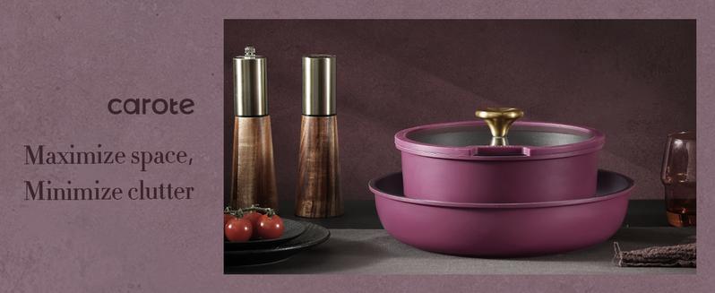 [Official] CAROTE 21pcs Nonstick Cookware Set, Pots and Pans with Removable Handle, Oven/Dishwasher/Fridge safe, Egg Pan, Purple/Burgundy/Gray