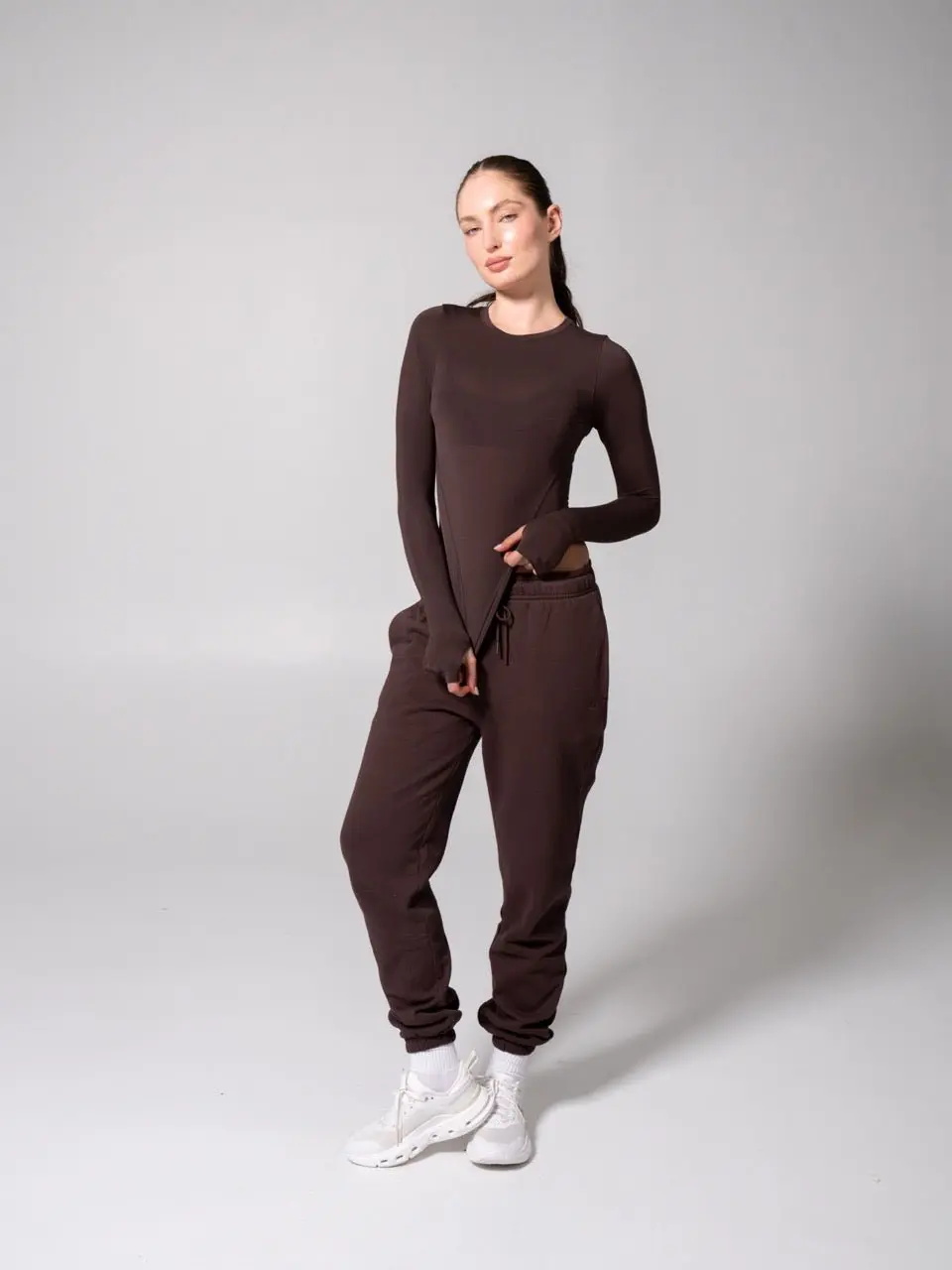 Halo Long Sleeve Hip Tee - Espresso