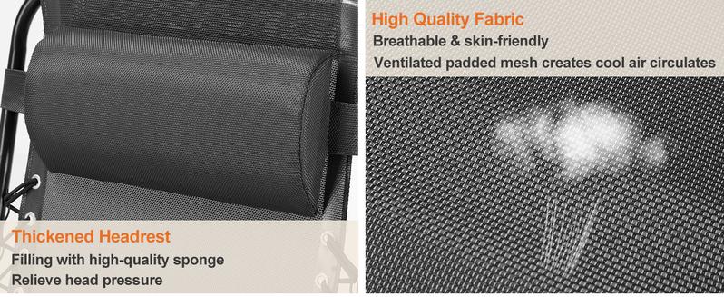 【Deal】Outdoor Zero Gravity Chairs, Set of 2 Portable Recliner Beach Camping Patio Outdoor Folding Lounge Chair with Cup Holder Trays and Adjustable Pillow