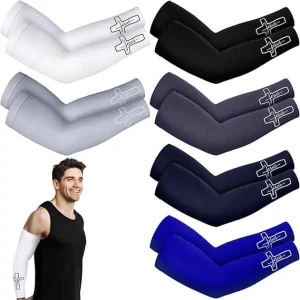 6 Pairs Cross Print Compression Arm Sleeves Cooling UV Sun Protection Sports Arm Covers for Basketball Baseball Football Running Cycling