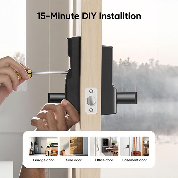 eufy Smart Lock C33, Keyless Fingerprint Door Lock with Handle, Integrated Wi-Fi, Remote Control via App, Biometric Entry Knob, Auto-Locking, IP53 Waterproof (2025 New Version)