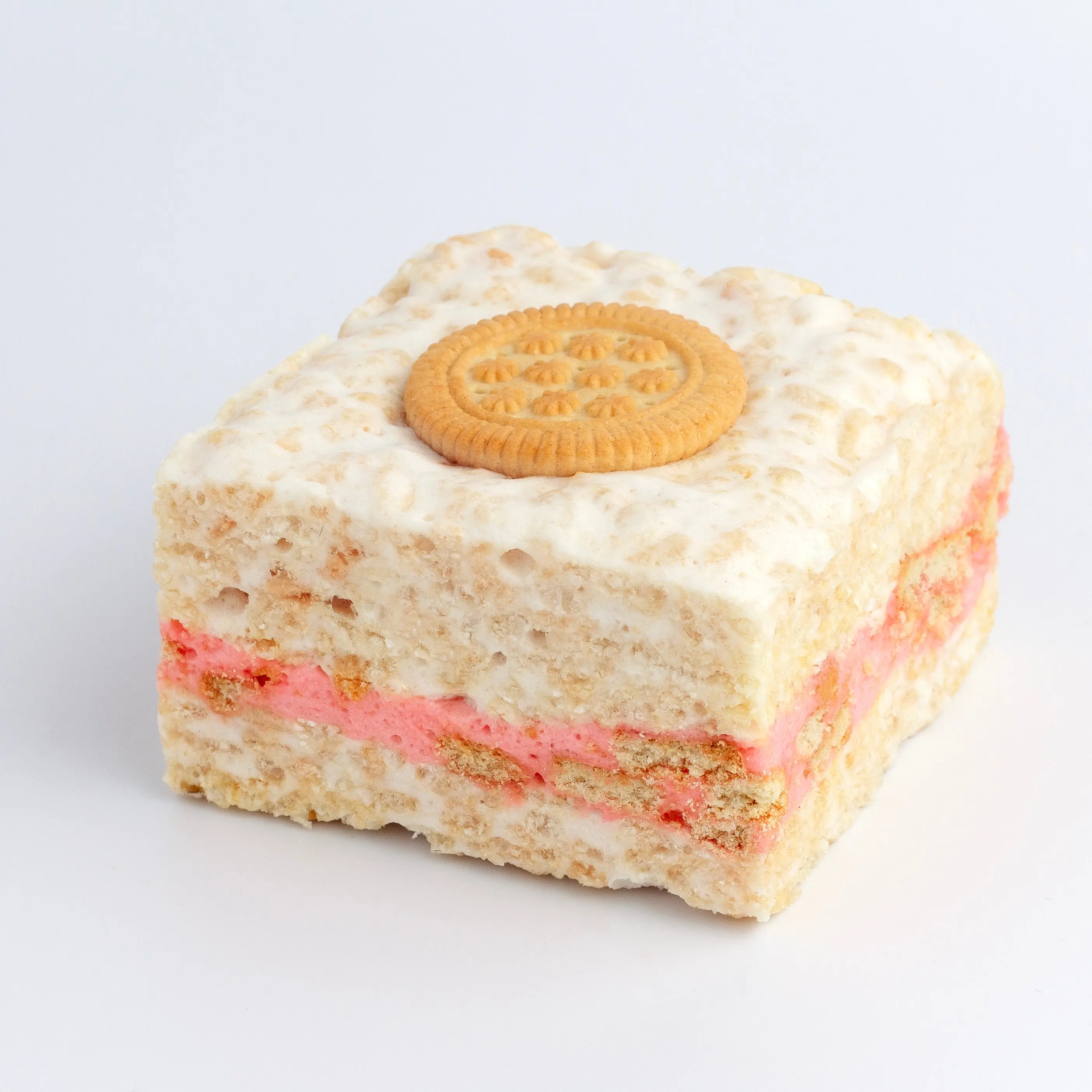 Strawberry Cookies & Cream Crispycake | JUMBO 3" x 3" Soft & Gooey Rice Crispy Treat with Strawberry Cookies & Cream Flavor