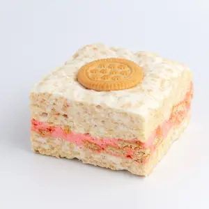 Strawberry Cookies & Cream Crispycake | JUMBO 3" x 3" Soft & Gooey Rice Crispy Treat with Strawberry Cookies & Cream Flavor