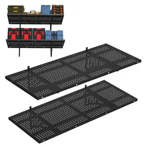 2 Pcs 1.5 x 3.6 FT Garage Wall Shelving, 530 lbs Load Capacity, Heavy Duty Wall Mounted Floating Shelves, Adjustable Metal Garage Storage Rack (Black)