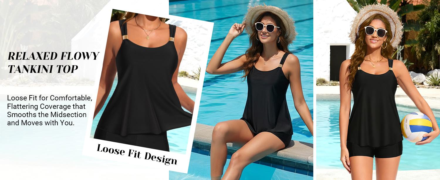 Daci Tankini Swimsuit with Shorts - Two Piece Tummy Control Bathing Suits Flowy Swim Top with Two Pockets Boy Shorts 2026