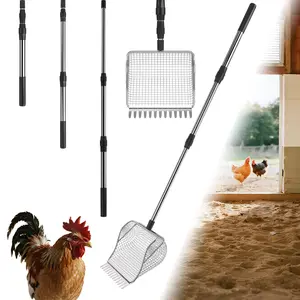 Chicken Poop Scooper, 2-In-1 Scooper&Rake With Stainless Steel Sifting Shovel, adjustable stainless steel handle，Poop Litter Poultry Waste Cleaning Tool For Sand Backyard Chicken Coop Farm Ranch
