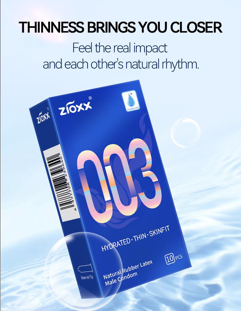 【ZIOXX 003】Ultra Thin Condoms for Men, Hyaluronic Acid Lubricated, Skinfit Natural Latex, 10 Count Healthcare Bathroom Sensitive Gentle Soft