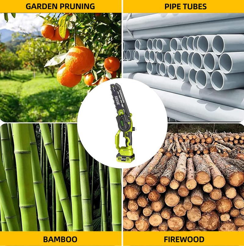 SEESE 2 in 1 Cordless Pole Saw & Mini Chainsaw with 2 Batteries, Power Electric Polesaw for Tree Trimming, Chain Saw with Detachable Extension Pole, 15ft Reach, Limb Branch Cutter Pruner