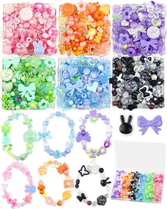 450PCS Assorted Acrylic Beads for Bracelet Making, Flower Star Heart Butterfly Candy Gummy Bear Kawaii Aesthetic Cute Beads for Jewelry Making, Keychains, Necklace, Phone Charms, DIY Crafts