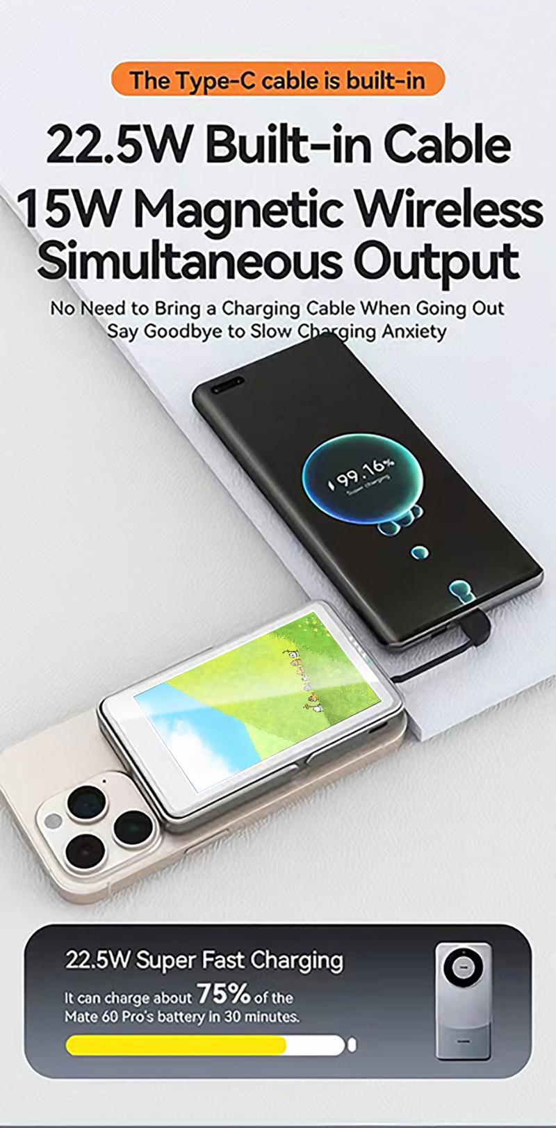 AI E-Ink Power Bank All-in-One Device 5000mAh Free Image Replacement AI-Powered Portable Charger Magnetic charging