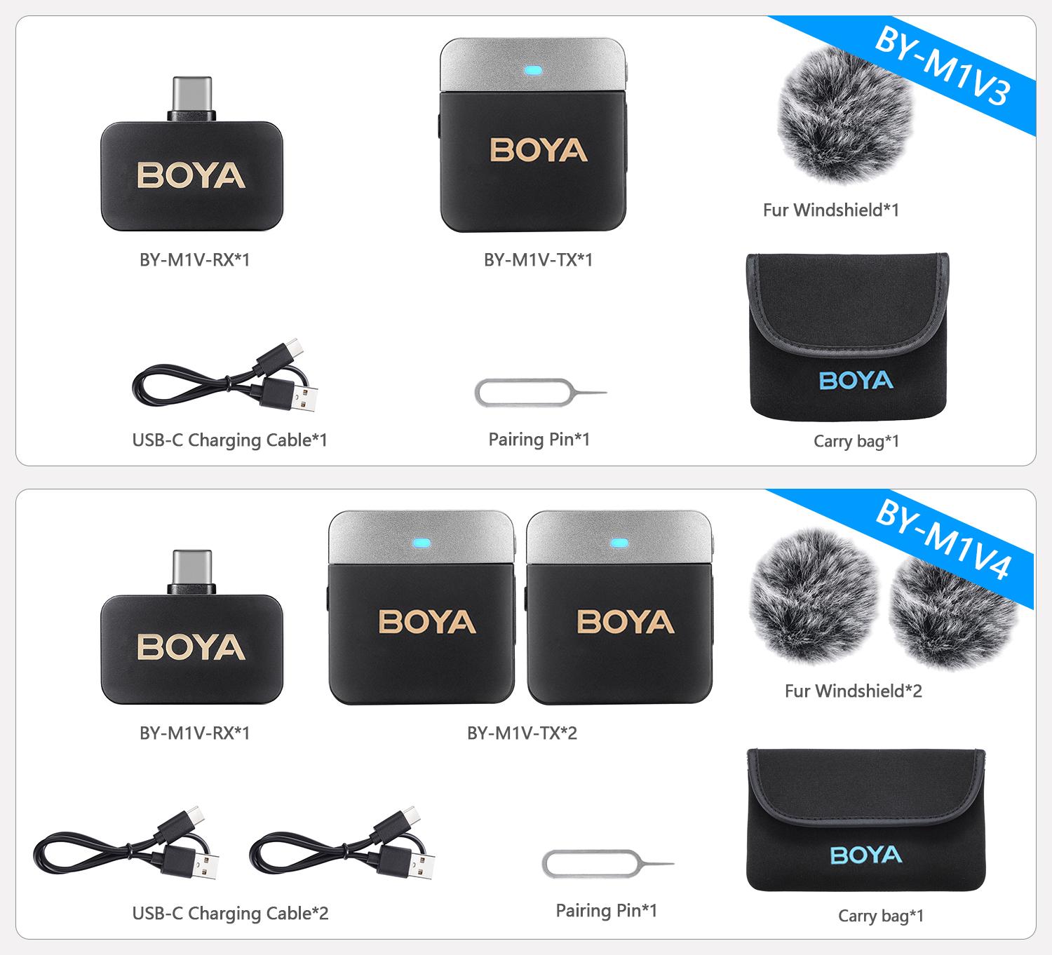 BOYA BY-M1V Wireless Lavalier Microphone Active Noise Cancelling Mini Lavalier for iPhone iPad USB-C Android Phone Camera Laptop