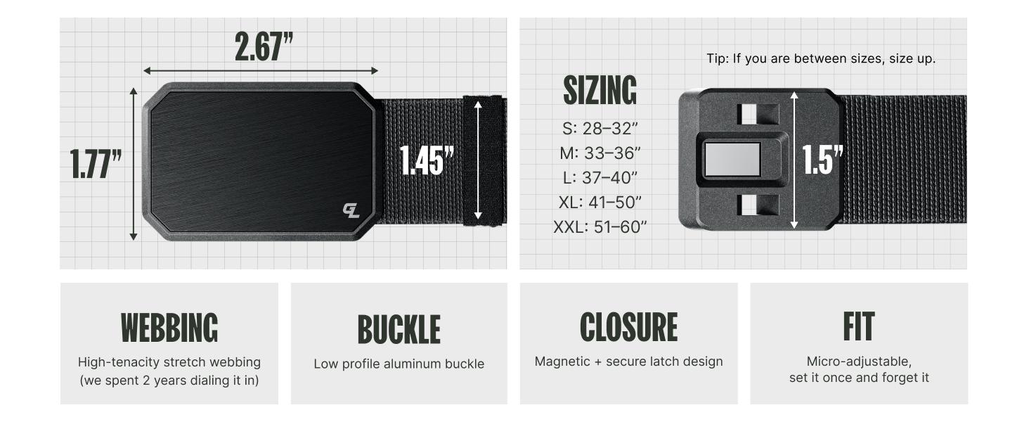 Groove Life Groove Belt OG - Gun Metal / Deep Stone, Comfortable, Durable, Adjustable Stretch Belt for Men, Magnetic Aluminum Buckle