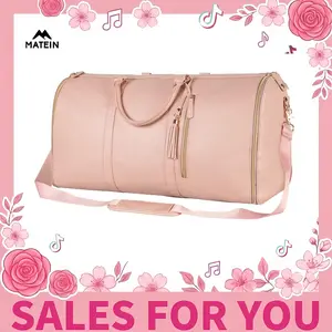 Ytonet Pink Lightweight Convertible Carry On Travel Bag, All-in-One Hanging Suitcase, High-Capacity PU Leather Airport-Friendly Garment, Beach, Gym, Yoga Duffel, Womens Gift Summervibes