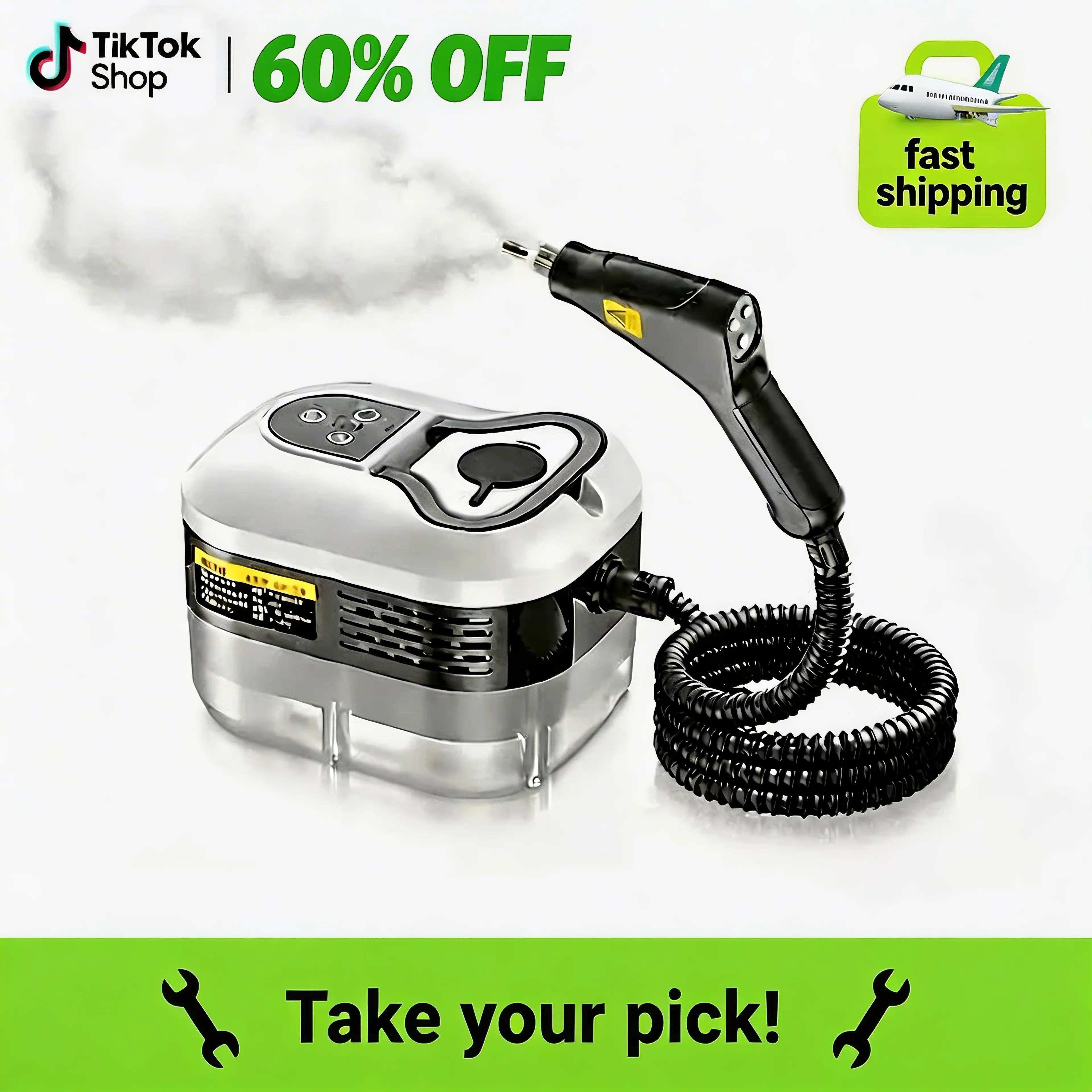2500W Motor Handheld Steam Cleaner - High-Temperature 221°F Steam, High-Pressure Portable Unit with Large Cap, 20 Accessories for Kitchen Grease, Car Detailing, BBQ Grills