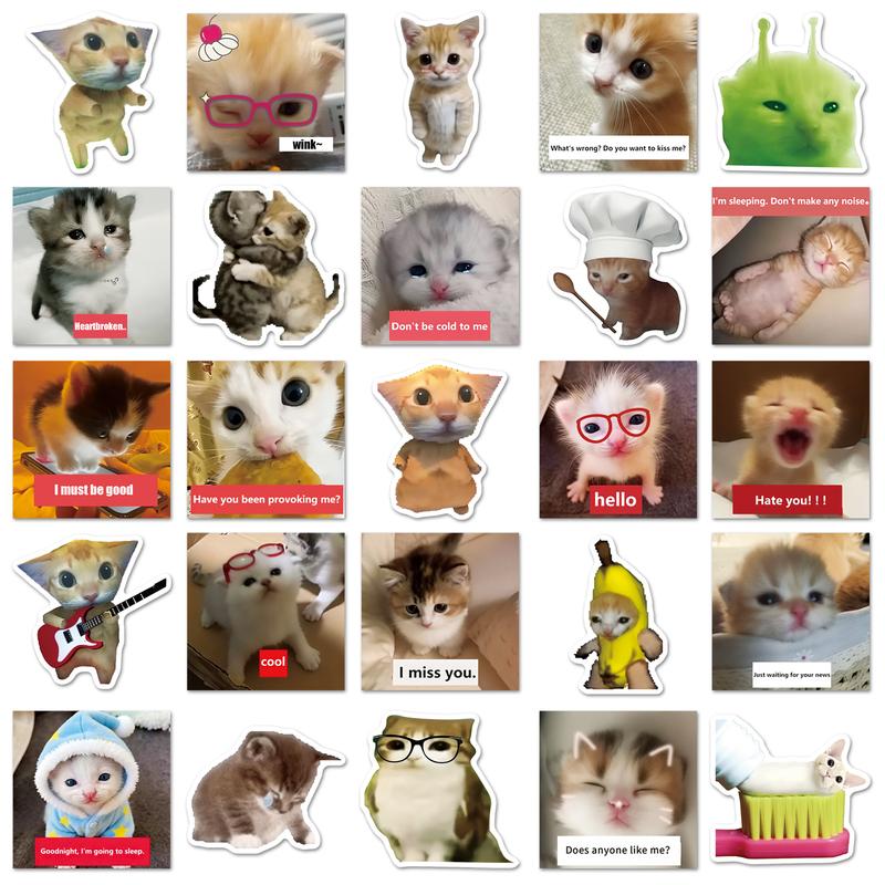 50 PCS Cat Meme Sticker Pack  | Boost Engagement with Funny Reaction Stickers for Stories, Edits & Fan Interactions