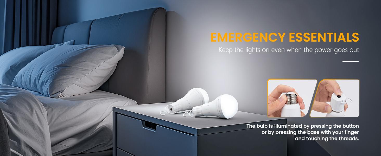 Brighttown Rechargeable Emergency Light Bulb, 60W Equivalent, 7W 1200mAh 6500K Daylight White 620LM Battery Powered Backup Bulb for Home, Lamps, Power Outages, Camping, Hurricanes, 6-Pack