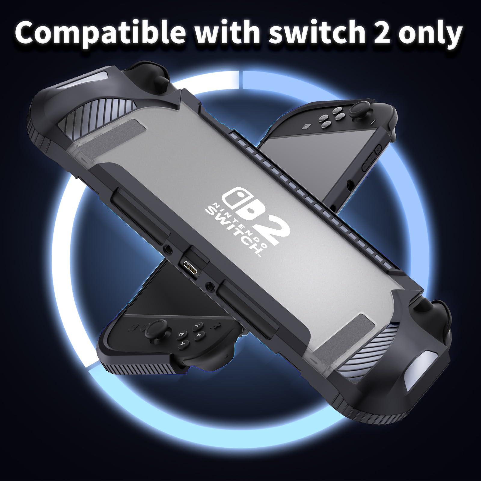 Switch 2 Case Compatible with Switch 2 Dockable Case Cover, Switch 2 Protective TPU Cover with Screen Protector and 6 Thumb Grips, HD Tempered Glass, Shock Absorption and Anti-Scratch ﻿