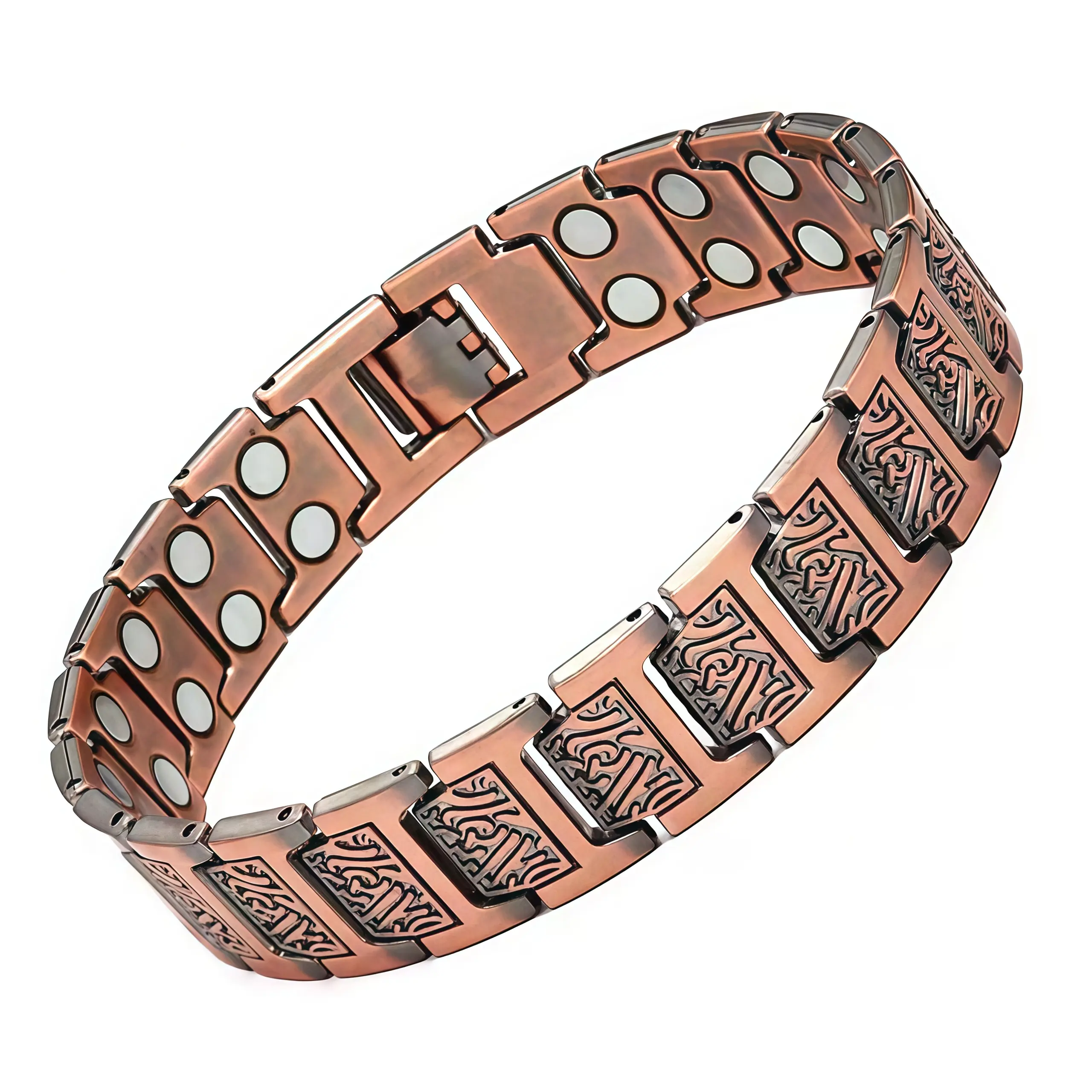Men's Copper Magnetic Therapy Bracelet with Geometric Stainless Steel Links, Adjustable 3500Gauss Jewelry for Daily Use, Therapeutic Benefits, Powerful Magnets, Casual Bangles, Male