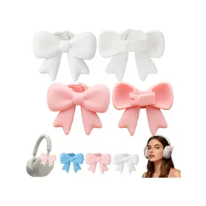 2 Pack Silicone Bow Headphone Accessory | 3D Bows Decor for Headphones, Cute Earphone Clip Decor for Gamer Girls, Streamers, E-Sports, Easy to Apply, Fits Over-Ear Headphones, Matte Surface Treatment