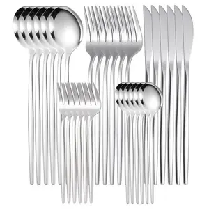 30-Piece Stainless Steel Silverware  – Mirror-Polished Knives, Forks, Spoons, Teaspoons & Dessert Forks, Durable and Dishwasher-Safe Metal,Cutlery, Sturdy,Colorful,Stylish Flatware Set with Knives dinnerware service Gold Heavy kitchen Utensils Tableware