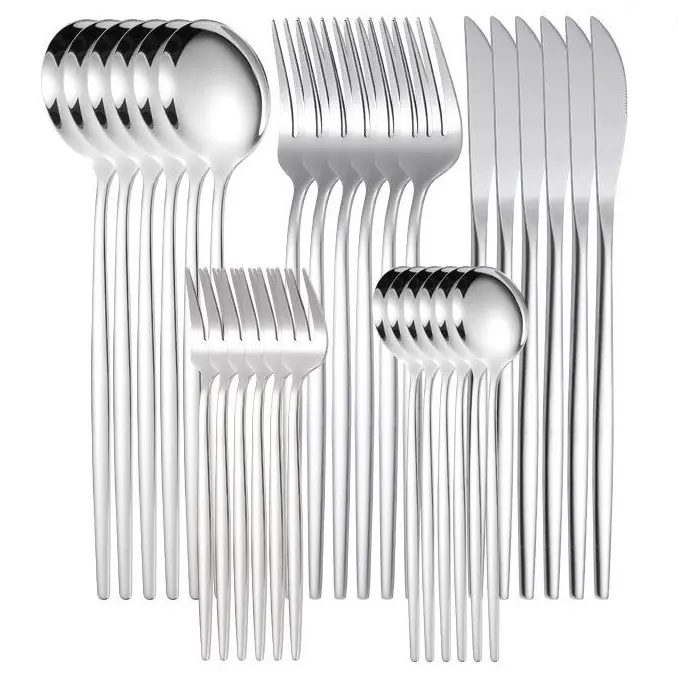 30-Piece Stainless Steel Silverware  – Mirror-Polished Knives, Forks, Spoons, Teaspoons & Dessert Forks, Durable and Dishwasher-Safe Metal,Cutlery, Sturdy,Colorful,Stylish Flatware Set with Knives dinnerware service Gold Heavy kitchen Utensils Tableware t