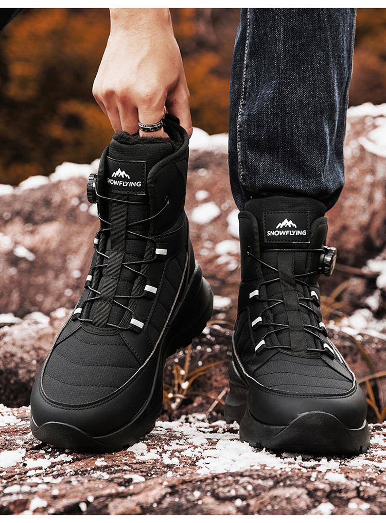 Men's Letter Print Contrast Faux Fur Snow Boots, CasualWaterproof Non-slip Ankle Boots for Outdoor Sports,Warm Shoes for Men