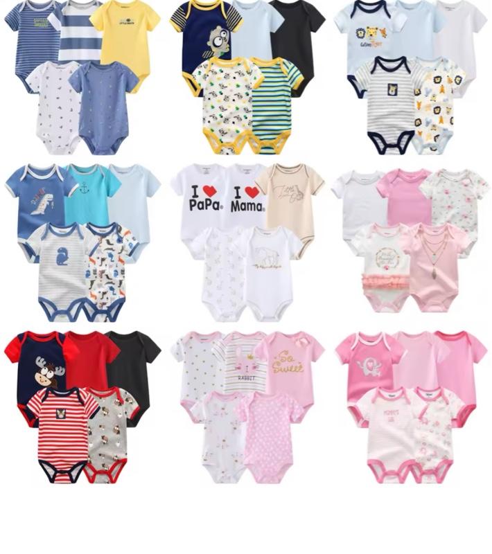 Baby 5 Pack Short Sleeve Cotton Onesies Variety Pack with Assorted Designs and Patterns for Comfortable Wear boy