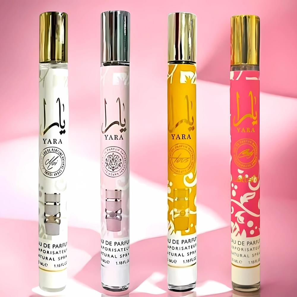 Yara Perfume Travel Discovery Set – 4 x 35ml Eau De Parfum (EDP) Sprays for Women (Yara, Candy, Moi, Tous)