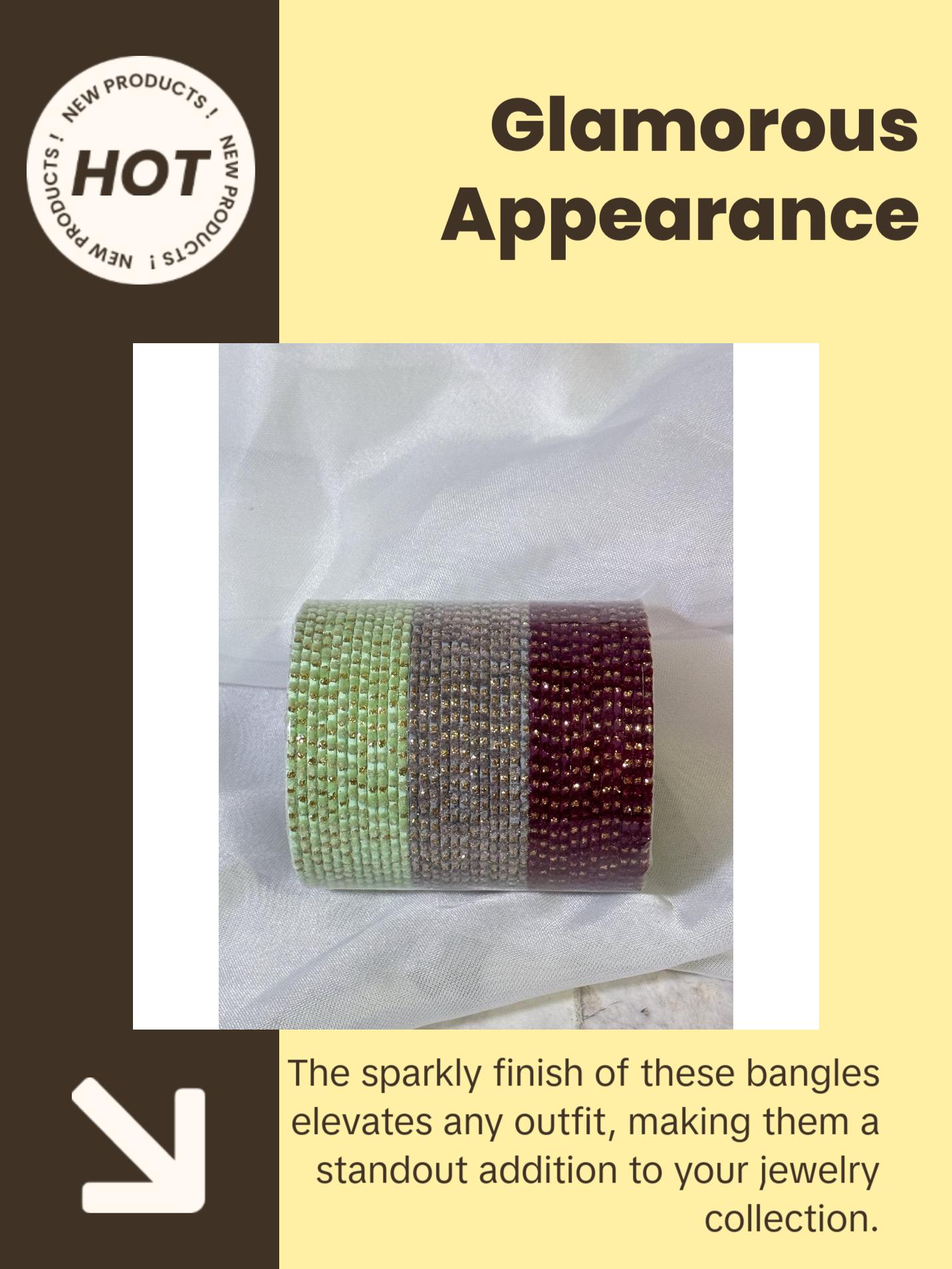 Sparkly Velvet Metal Bangles- 3 Color Combo Sets