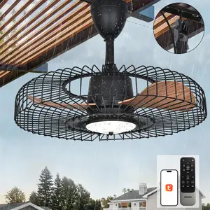 Orison Outdoor Ceiling Fans with Lights for Patio, 24" Weatherproof Ceiling Fan, Gazebo Fan Remote & APP Control, 3CCT Dimmable,Caged Plug in Ceiling Fan with Hanging Hook for Pergola Porch Canopy