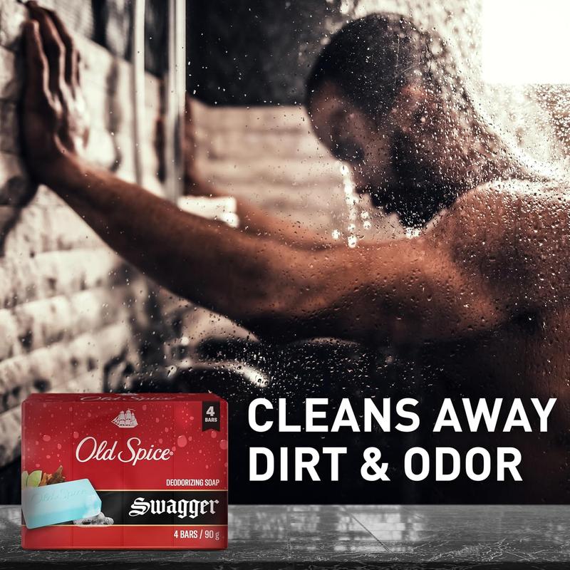Old Spice Bar Soap for Men, Deodorizing, Feel Fresh & Deep Clean, Invigorating Lather, Swagger with Lime + Cedarwood Scent, 3.17 oz (4 Count)