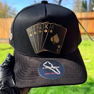 Baraha Gold Hat Suede Visor Snapback Kaki Black with Playing Card Design