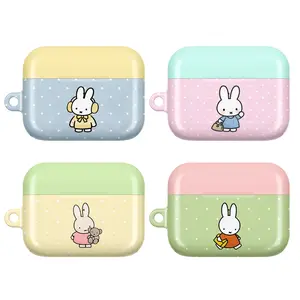 Cute Miffyy AirPods Case – Pastel Polka Dot AirPods Cover for AirPods 4 3 2 1 & AirPods Pro 3 2 1, Kawaii Bunny AirPods Case, Adorable Cartoon Rabbit Tough Case, Aesthetic Earbuds Cover, Gift for Her Women Girls