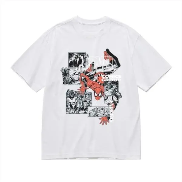 Marvel Spider-Man Menswear Casual Short-Sleeve Cotton Top - Round Neck, Lightweight, Stylish Unisex Fit Streetwear Tee, Summer Superhero Essential for Fans