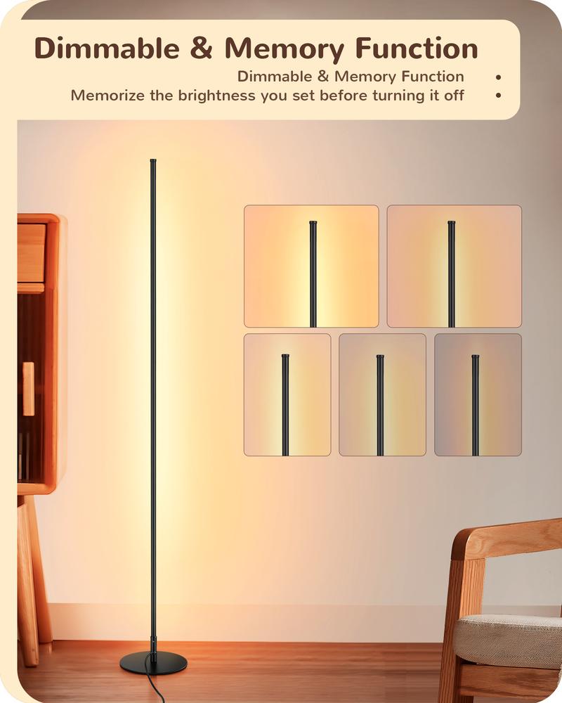 EDISHINE Corner Floor Lamp Minimalist Dimmable Lighting with Remote Standing LED 57.5 Inches Tall for Living Room Bedroom Home Office 7 Color Temperature 2700-6000K  HLFL02P Eye-Caring Cozy Light RF-433 Remote Control