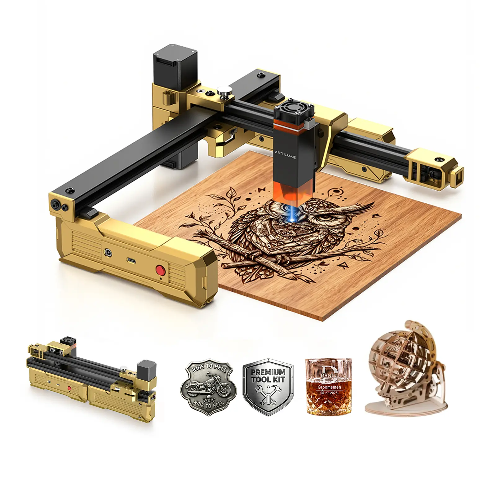 ARTILUME T1 Laser Engraver for Beginners, Foldable No-Setup Design, Easy to Use, Engraves Wood, Leather, Acrylic & Coated Metal, Perfect for Custom Gifts & Creative Projects