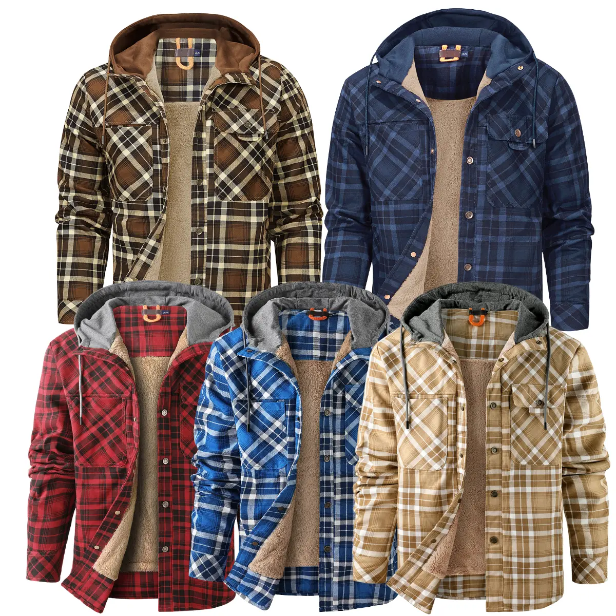 Men's Cotton Plaid Flannel Shirt Jacket - Casual Hooded Long Sleeve Button-Down Collared Coat with Warm Fleece Lining, Vintage Fitted Menswear Outfits