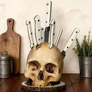 Skull Design Knife Holder, Creative Resin Skull Knife Block, knife set, Gothic Kitchenware Storage Rack for Steak Knives, Halloween & Party Decoration, Scary Skull Home Decoration, gifts for boyfriend - No knife